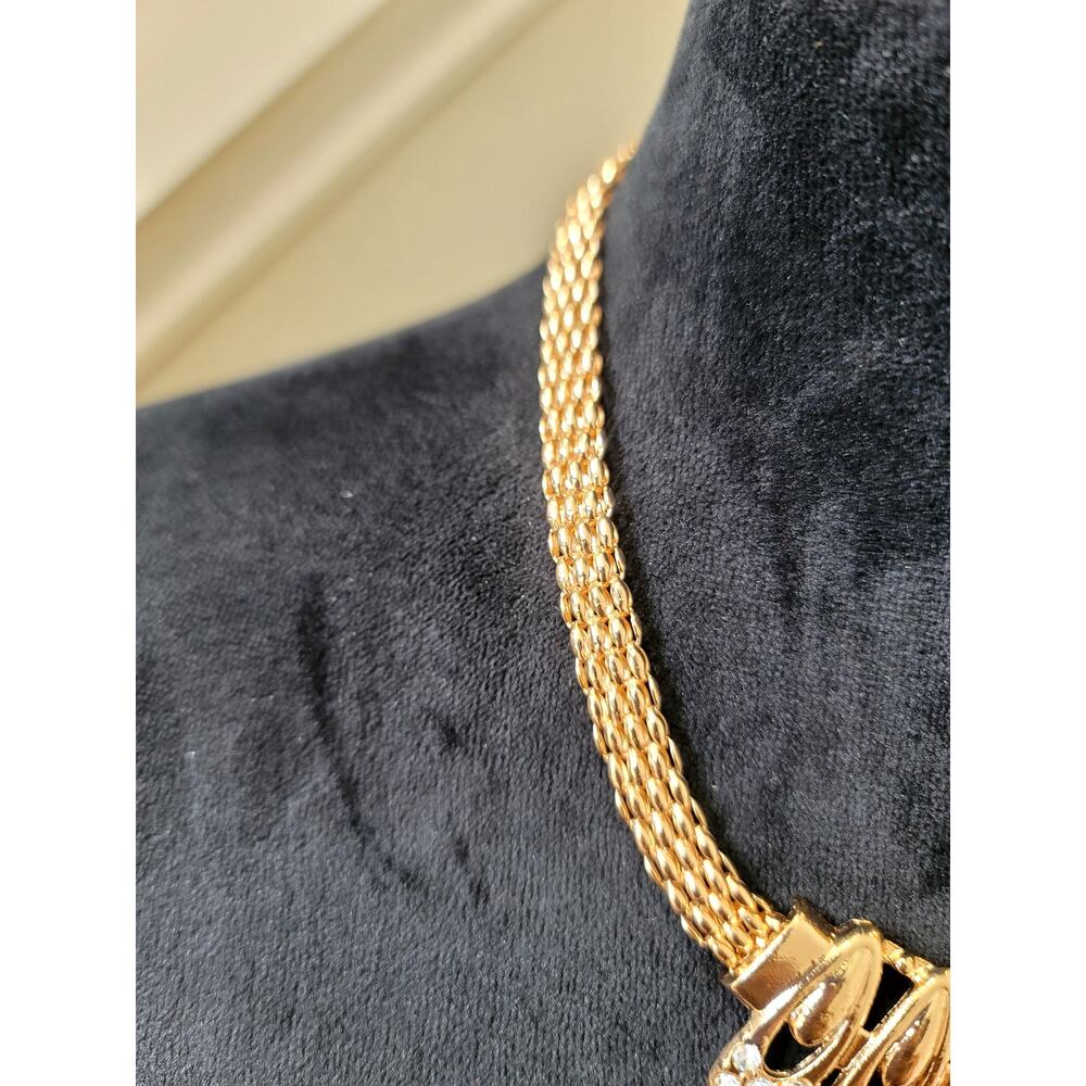 Vintage Gold Tone Rhinestone Bib Necklace Lightweight Statement Collar Retro - Picture 4 of 6